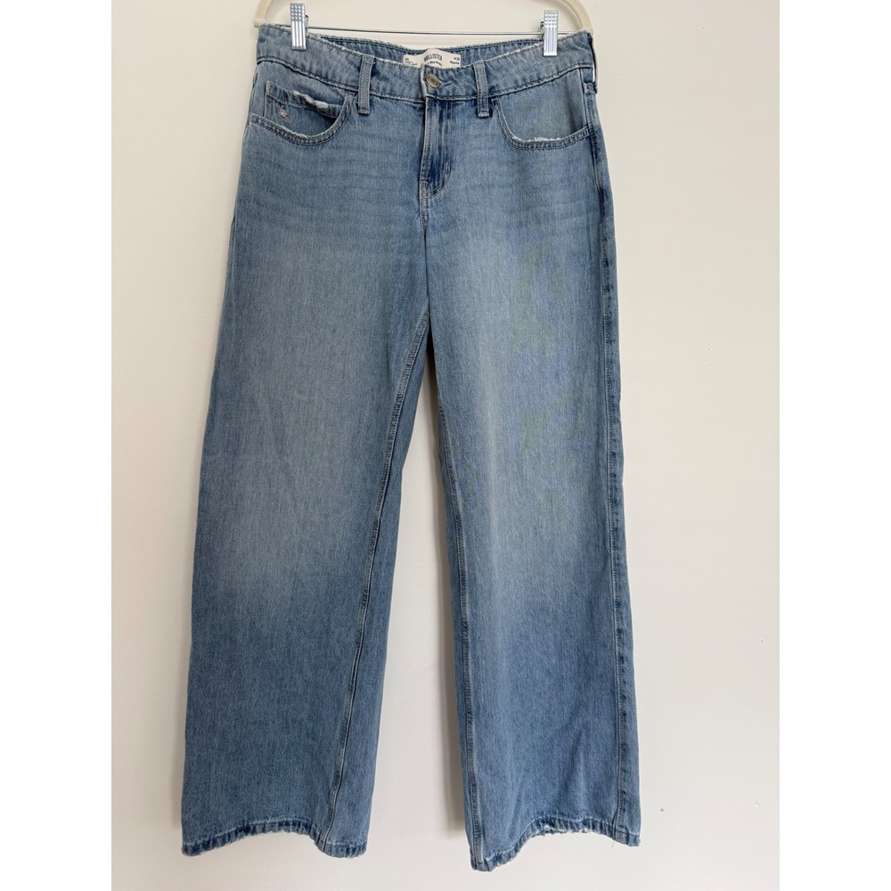 NWOT Hollister Womens Low Rise Baggie Blue Jeans 28 Distressed Floral Embroidery